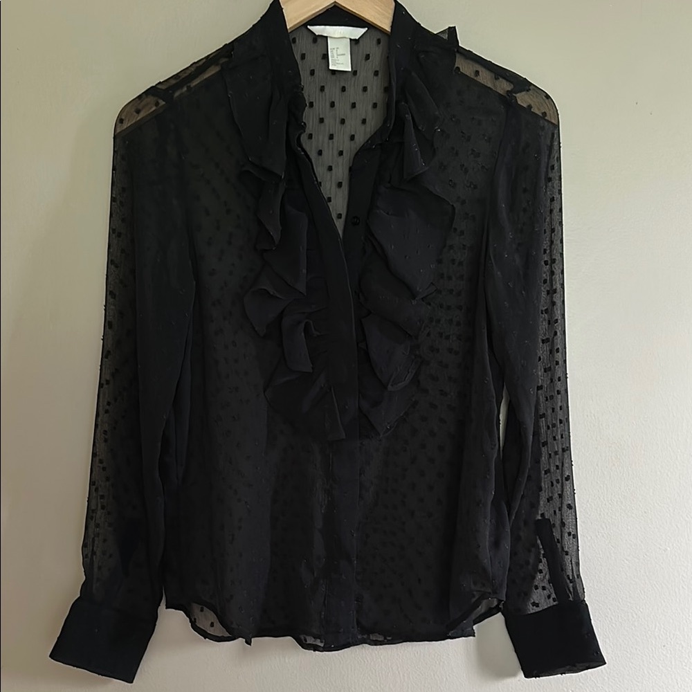 H&M Black Ruffled Blouse with Long Sleeves